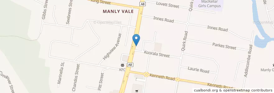 Mapa de ubicacion de Caltex Manly Vale en Australia, Nueva Gales Del Sur, Sydney, Northern Beaches Council.