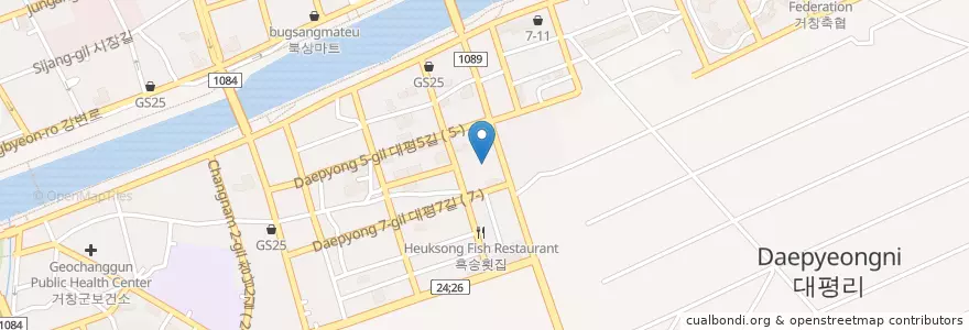 Mapa de ubicacion de 팔공산오리 en 대한민국, 경상남도, 거창군.