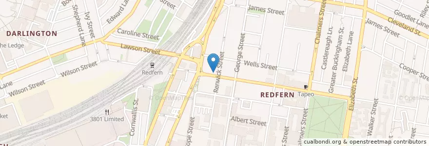 Mapa de ubicacion de Redfern Post Office en Australië, Nieuw-Zuid-Wales, Council Of The City Of Sydney, Sydney.
