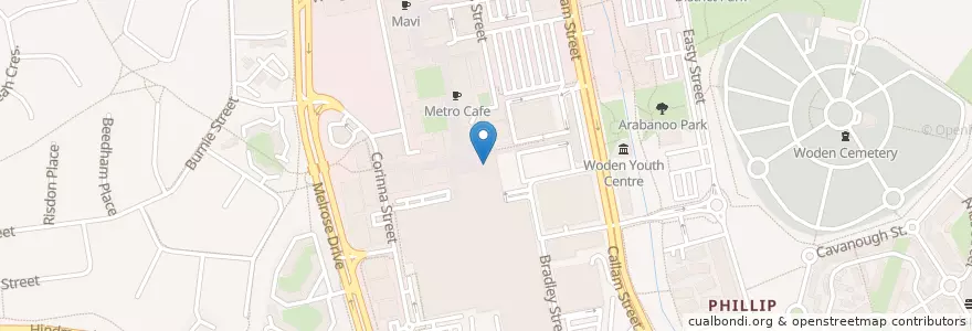 Mapa de ubicacion de Woden Dental Centre en Avustralya, New South Wales, Australian Capital Territory, District Of Woden Valley.