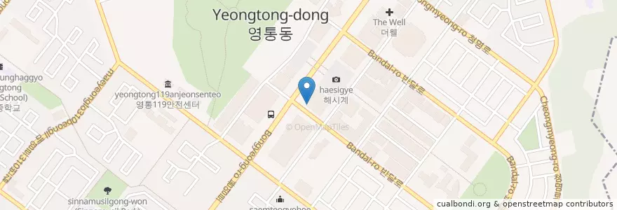 Mapa de ubicacion de 피자헛 영통점 (Pizza Hut Yeongtong) en 대한민국, 경기도, 수원시, 영통구.