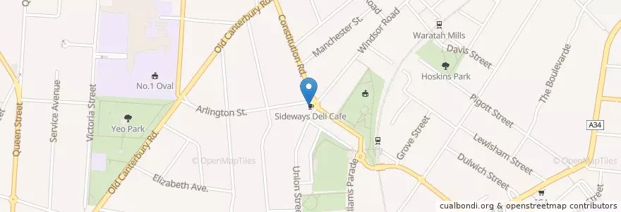 Mapa de ubicacion de Sideways Deli Cafe en أستراليا, نيوساوث ويلز, Inner West Council, Sydney.