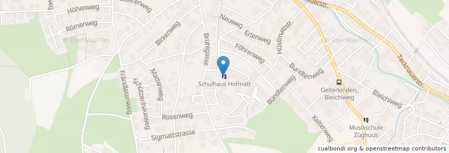 Mapa de ubicacion de Schulhaus Hofmatt en Suiza, Basilea-Campiña, Bezirk Sissach, Gelterkinden.