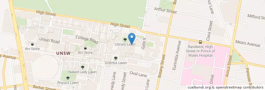 Mapa de ubicacion de Matthews Food Court en Australia, New South Wales, Sydney, Randwick City Council.