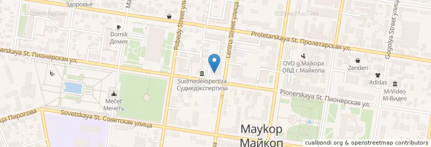 Mapa de ubicacion de ЗАГС en ロシア, 南部連邦管区, クラスノダール地方, アディゲ共和国, Городской Округ Майкоп.