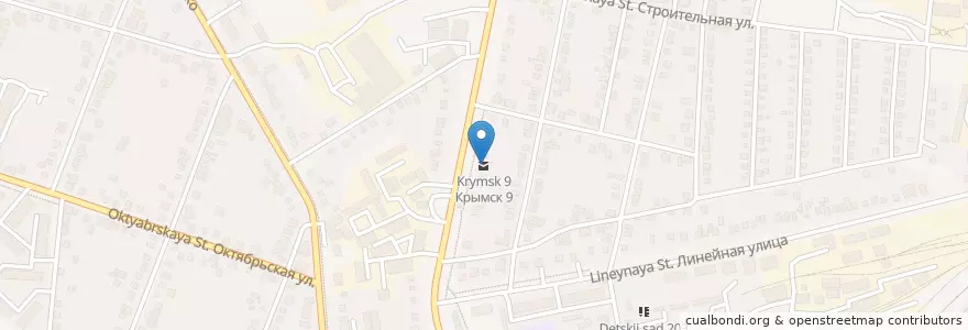 Mapa de ubicacion de Крымск 9 en Russland, Föderationskreis Südrussland, Region Krasnodar, Rajon Krymsk, Крымское Городское Поселение.