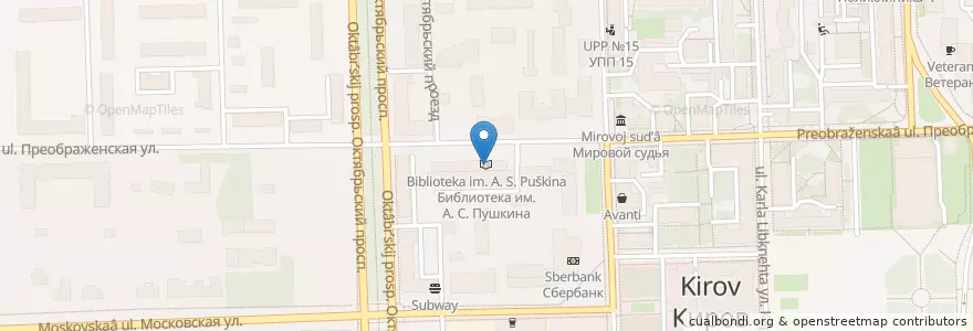 Mapa de ubicacion de Библиотека им. А. С. Пушкина en Russia, Volga Federal District, Kirov Oblast, Городской Округ Киров.