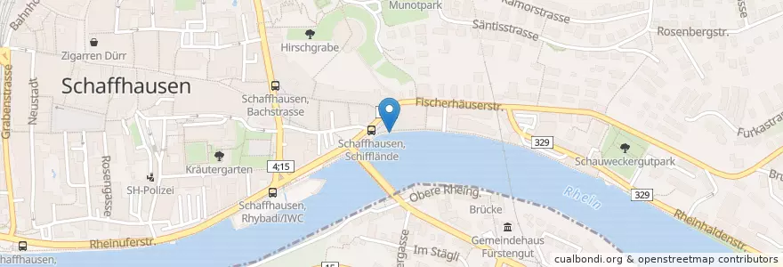 Mapa de ubicacion de Schaffhausen (Schifflände) en İsviçre, Schaffhausen, Schaffhausen.