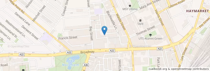 Mapa de ubicacion de The Black Groodle Cafe en Austrália, Nova Gales Do Sul, Council Of The City Of Sydney, Sydney.