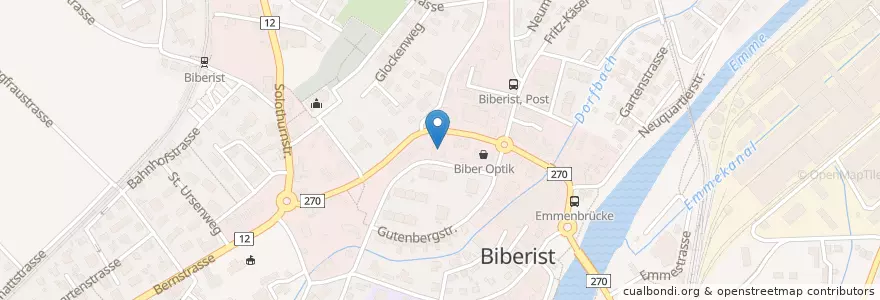 Mapa de ubicacion de Baloise Bank SoBa en Zwitserland, Solothurn, Amtei Bucheggberg-Wasseramt, Bezirk Wasseramt, Biberist.