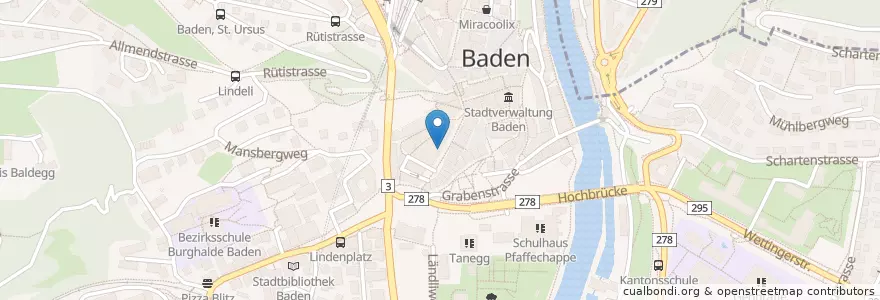 Mapa de ubicacion de Schwanen Apotheke en Schweiz, Aargau, Bezirk Baden, Baden.