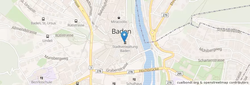 Mapa de ubicacion de Stadtverwaltung Baden en Швейцария, Аргау, Bezirk Baden, Baden.