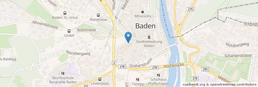 Mapa de ubicacion de Nouba Lounge en Schweiz/Suisse/Svizzera/Svizra, Aargau, Bezirk Baden, Baden.
