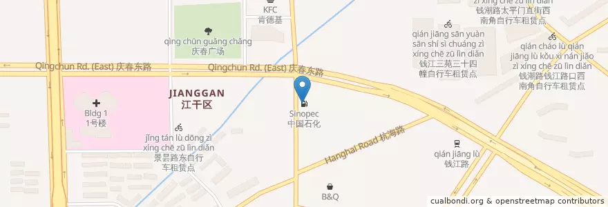Mapa de ubicacion de 中国石化 en الصين, تشيجيانغ, هانغتشو, 江干区, 四季青街道.