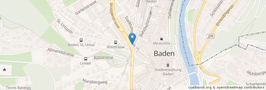 Mapa de ubicacion de Laden 5 en Svizzera, Argovia, Bezirk Baden, Baden.