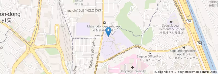 Mapa de ubicacion de 한양대학교사범대학부속고등학교 en 대한민국, 서울, 성동구, 사근동.