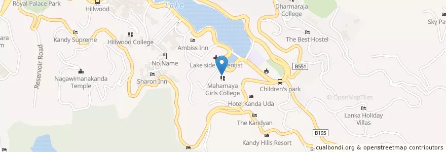 Mapa de ubicacion de Mahamaya Girls College en ශ්‍රී ලංකාව இலங்கை, මධ්‍යම පළාත, මහනුවර දිස්ත්‍රික්කය.