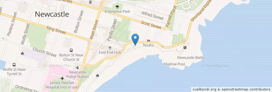 Mapa de ubicacion de The Kiosk Newcastle Beach en Australië, Nieuw-Zuid-Wales.