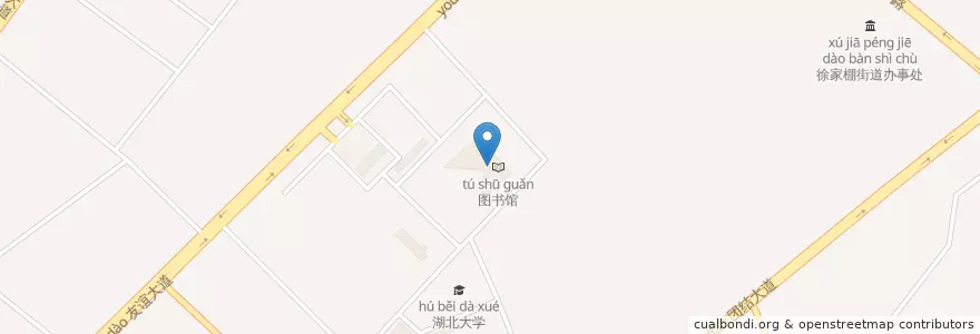 Mapa de ubicacion de 图书馆 en 中国, 湖北省, 武汉市, 武昌区, 徐家棚街道.
