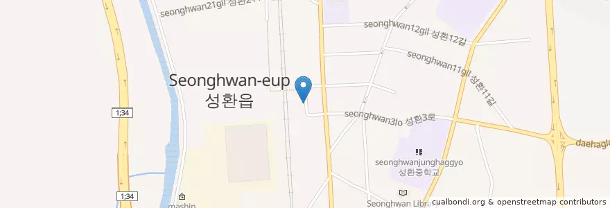Mapa de ubicacion de 성환역 en 대한민국, 충청남도, 천안시, 서북구, 성환읍.