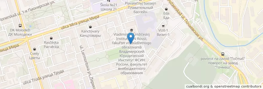 Mapa de ubicacion de Владимирский юридический институт en Russie, District Fédéral Central, Oblast De Vladimir, Городской Округ Владимир.