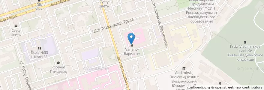 Mapa de ubicacion de Вариант+ en ロシア, 中央連邦管区, Владимирская Область, Городской Округ Владимир.