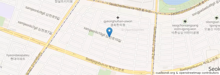 Mapa de ubicacion de 시온약국 en 대한민국, 서울, 송파구, 삼전동.