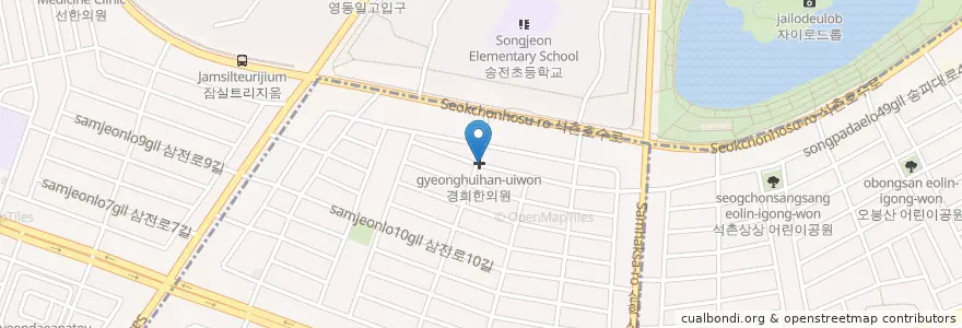 Mapa de ubicacion de 아트앤하트, 해맑음어린이집 en Corea Del Sur, Seúl, 송파구, 삼전동.