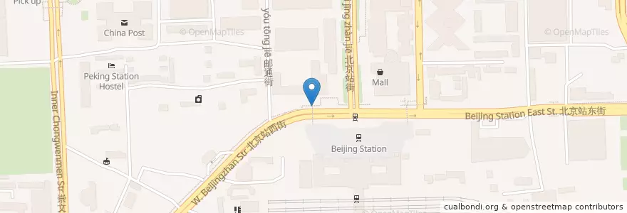 Mapa de ubicacion de 北京站西(过街桥下) en Cina, Pechino, Hebei, 东城区.