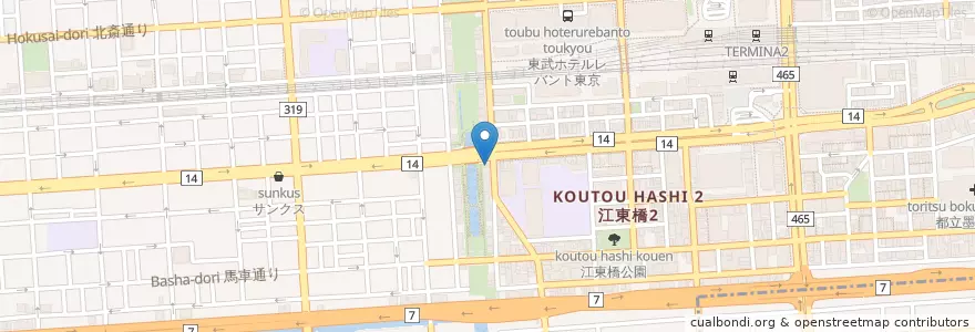 Mapa de ubicacion de 江東橋際公衆便所 en Japan, 東京都, 墨田区.