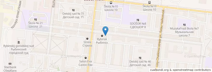 Mapa de ubicacion de Росбанк en Rusia, Distrito Federal Central, Óblast De Yaroslavl, Рыбинский Район, Городской Округ Рыбинск.