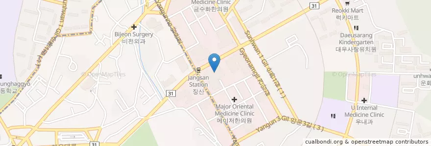 Mapa de ubicacion de 롯데시네마 해운대 en كوريا الجنوبية, بسان, 해운대구, 좌동, 중동.