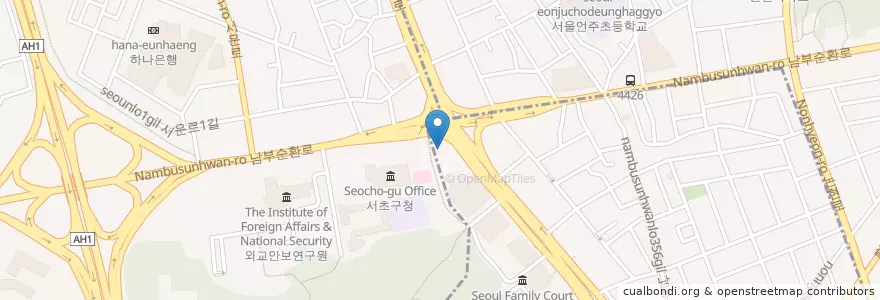 Mapa de ubicacion de 버거킹 양재점 en 大韓民国, ソウル, 瑞草区, 서초2동.