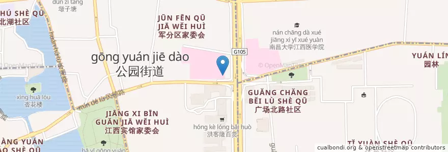 Mapa de ubicacion de 南昌大学第二附属医院 en China, Jiangxi, Nanchang, 东湖区, 公园街道.