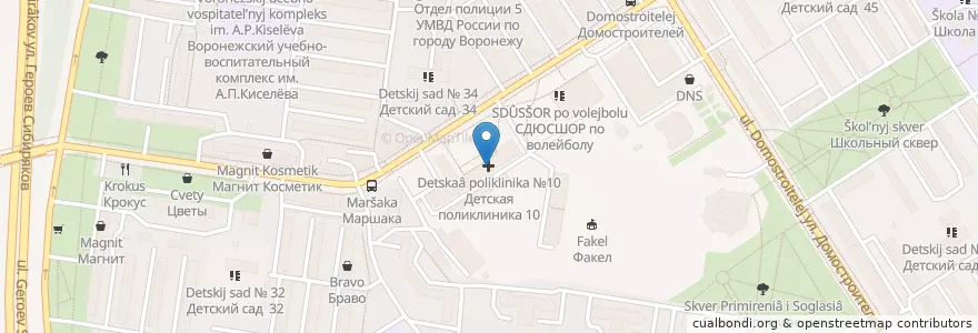Mapa de ubicacion de Детская поликлиника №10 en Rusia, Distrito Federal Central, Óblast De Vorónezh, Городской Округ Воронеж.