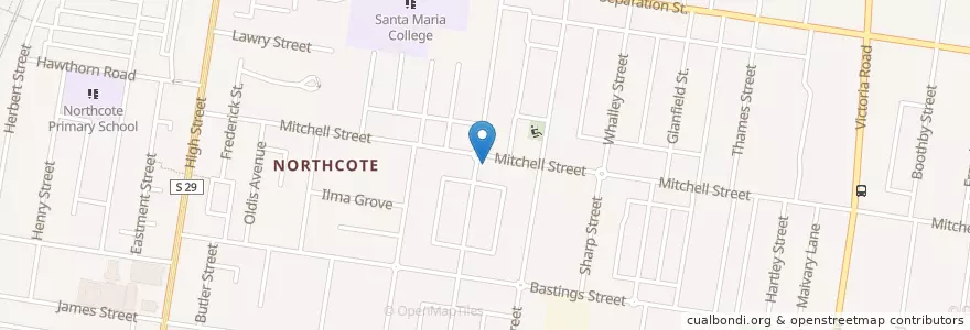 Mapa de ubicacion de Red Door Corner Store Cafe en Australia, Victoria, City Of Darebin.