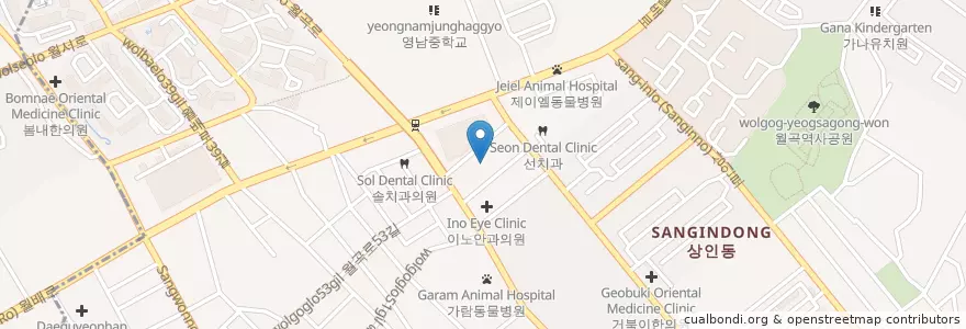 Mapa de ubicacion de 코페아커피 (Coffea Coffee) en Güney Kore, Daegu, 달서구, 상인동.