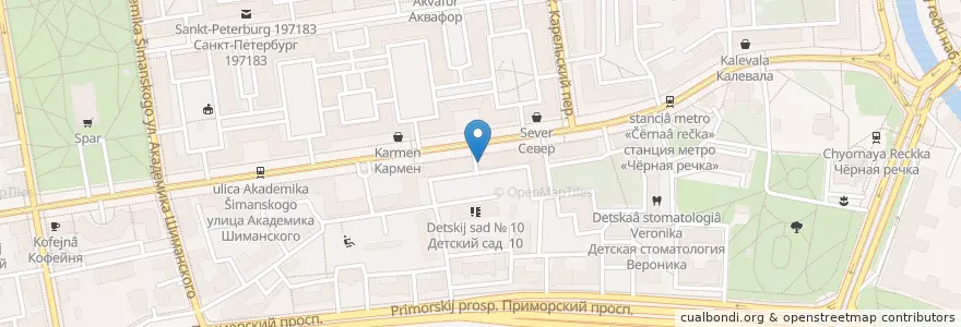 Mapa de ubicacion de Невис en Russia, Northwestern Federal District, Leningrad Oblast, Saint Petersburg, Приморский Район, Округ Чёрная Речка.