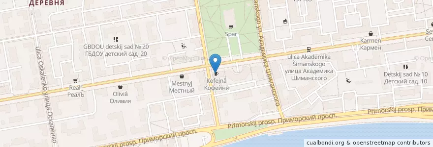 Mapa de ubicacion de Кофейня en Russia, Northwestern Federal District, Leningrad Oblast, Saint Petersburg, Приморский Район, Округ Чёрная Речка.