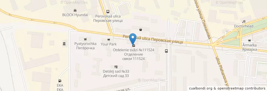 Mapa de ubicacion de Отделение связи №111524 en Rusia, Distrito Federal Central, Москва, Восточный Административный Округ, Район Перово.