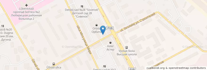 Mapa de ubicacion de Берёзка en Rusia, Distrito Federal Central, Óblast De Moscú, Городской Округ Люберцы.