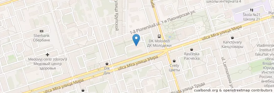 Mapa de ubicacion de Владимирская областная детская библиотека en Russie, District Fédéral Central, Oblast De Vladimir, Городской Округ Владимир.