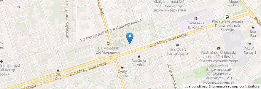 Mapa de ubicacion de Центральная городская библиотека en Rusia, Distrito Federal Central, Óblast De Vladímir, Городской Округ Владимир.