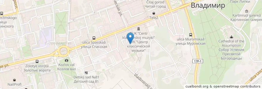 Mapa de ubicacion de Центр классической музыки en Rusia, Distrito Federal Central, Óblast De Vladímir, Городской Округ Владимир.