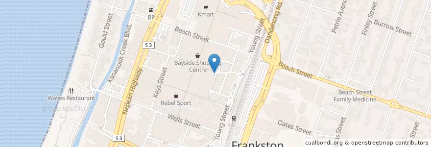 Mapa de ubicacion de Bayside Shopping Centre en 오스트레일리아, Victoria, City Of Frankston.
