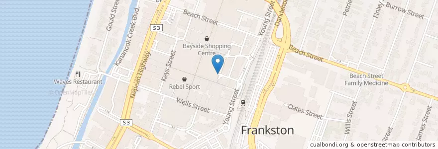 Mapa de ubicacion de Bayside Shopping Centre en 澳大利亚, 维多利亚州, City Of Frankston.