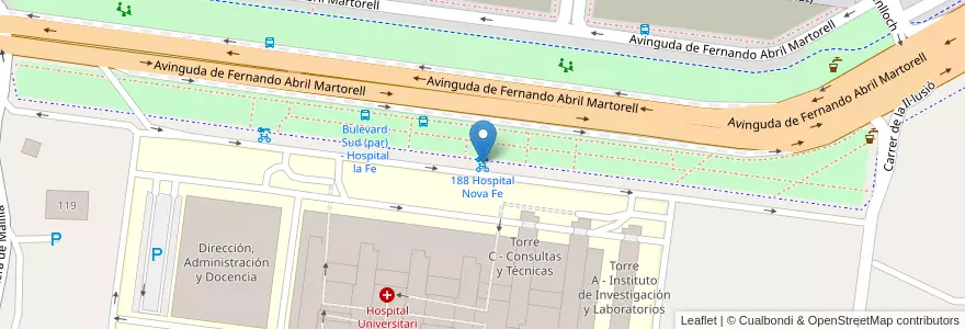 Mapa de ubicacion de 188 Hospital Nova Fe en 西班牙, Comunitat Valenciana, 華倫西亞, Comarca De València, València.