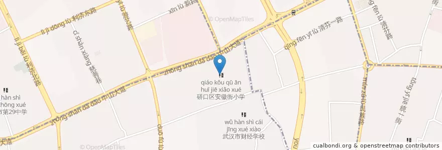 Mapa de ubicacion de 硚口区安徽街小学 en 中国, 湖北省, 武汉市, 江汉区, 汉正街道.