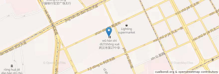 Mapa de ubicacion de 武汉市第27中学 en China, Hubei, Wuhan, 江汉区, 硚口区, 六角亭街道.