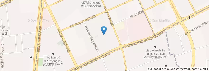 Mapa de ubicacion de 硚口区游艺路小学 en 中国, 湖北省, 武汉市, 江汉区, 硚口区, 六角亭街道.